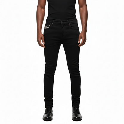 Men's Slim Fit Black Nail Straight Tube Jeans