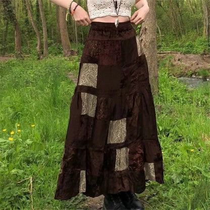 Boho Brown Pleated Maxi Skirt