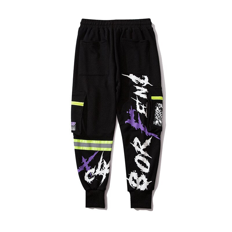 Pocket Letter Printed Harem Pants for Trendy Style