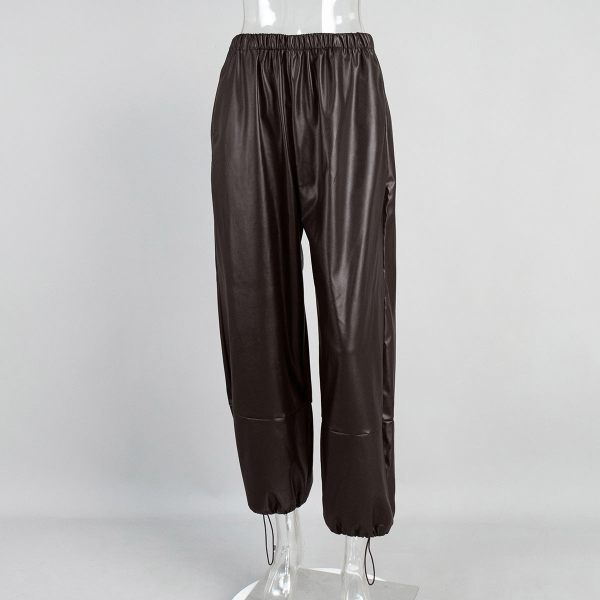 Women's Drawstring Ankle-tied Bloomers Loose PU Leather Pants