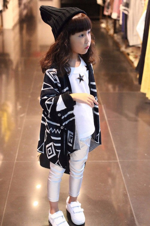 Kids' Geometric Knit Cardigan and Abstract Shawl