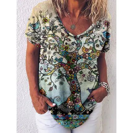 Women's Abstract Figure Print V-Neck T-Shirt