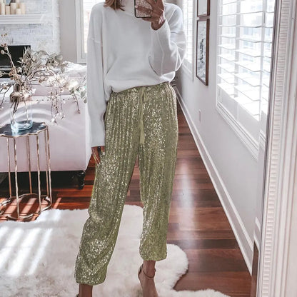 High-Waisted Sequin Harem Pants