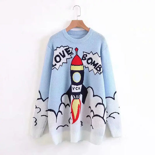 Couple's Retro Rocket Pattern Sweater