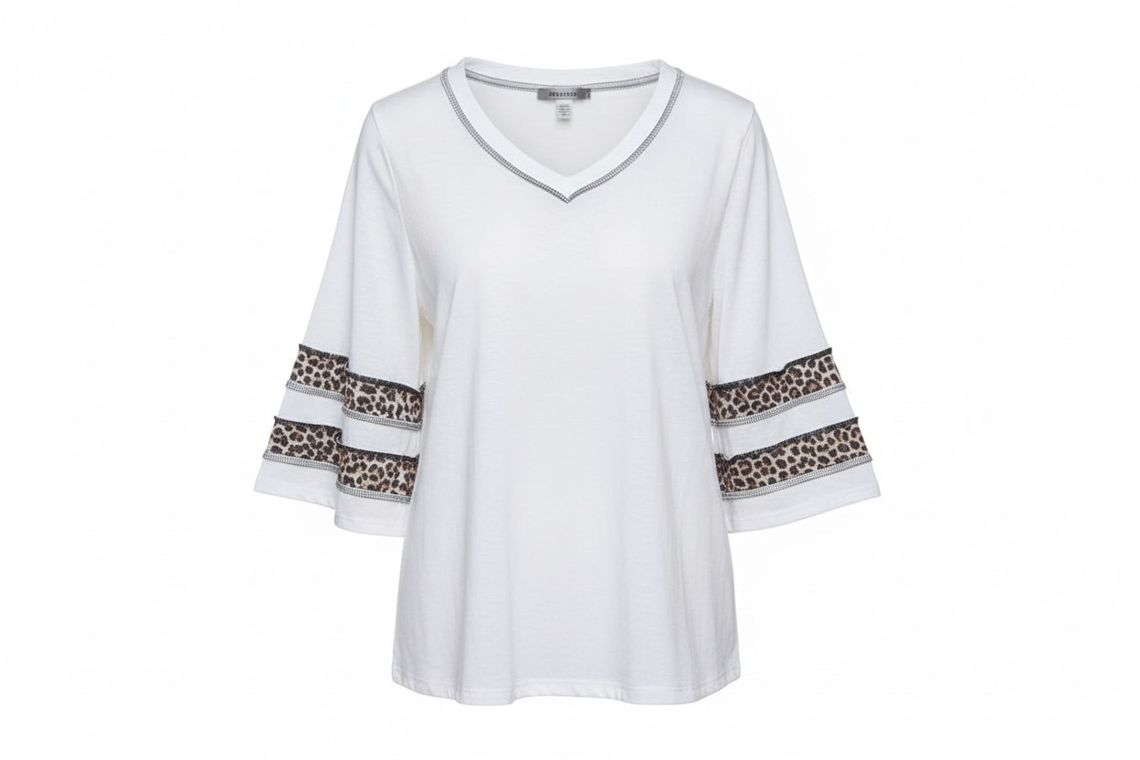 BiBi Triblend Knit Top with Leopard Band Detail