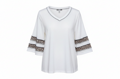 BiBi Triblend Knit Top with Leopard Band Detail