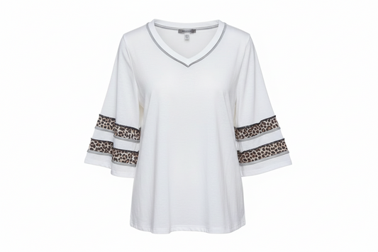 BiBi Triblend Knit Top with Leopard Band Detail