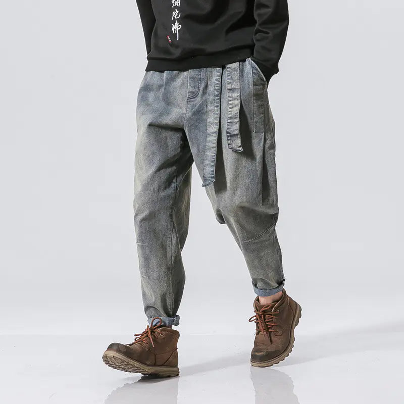 Retro Casual Belted Jeans for Men
