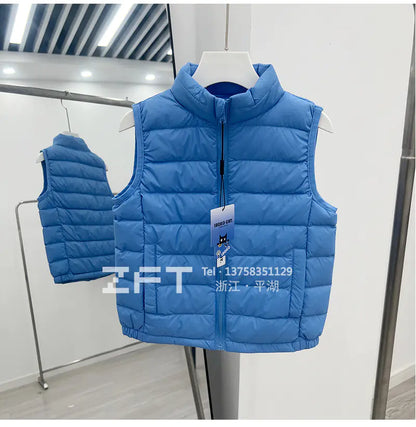 Kids Lightweight Down Vest with Stand Collar (90% White Duck Down)