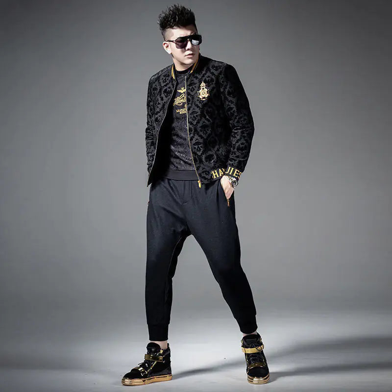 Men's Velvet Embroidered Baseball Jacket