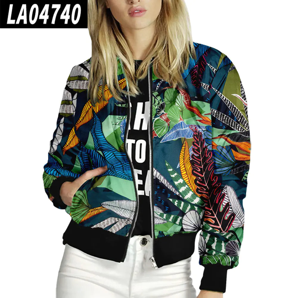 Women's Floral Pattern Stand-Up Collar Baseball Uniform