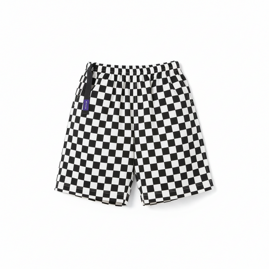 Kid's Black and White Checkerboard Casual Shorts
