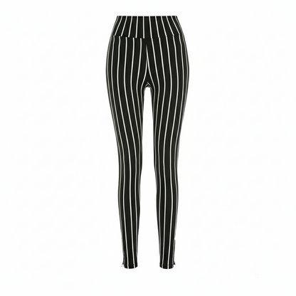 Black and White Striped High Waist Cropped Trousers