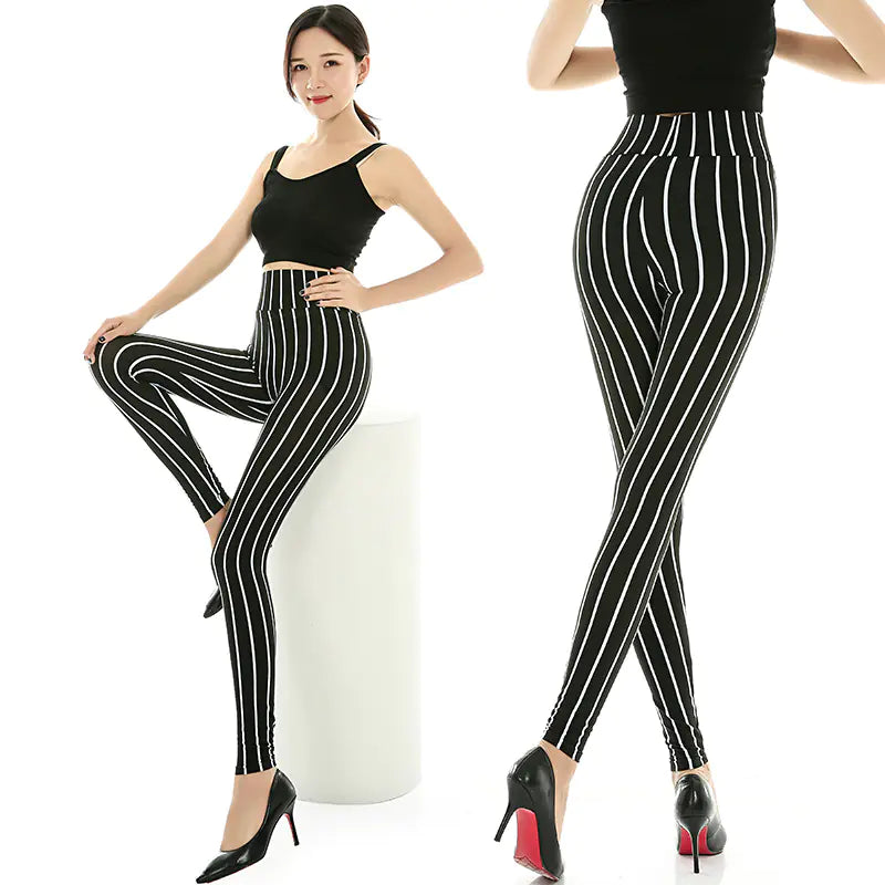 Black and White Striped High Waist Cropped Trousers