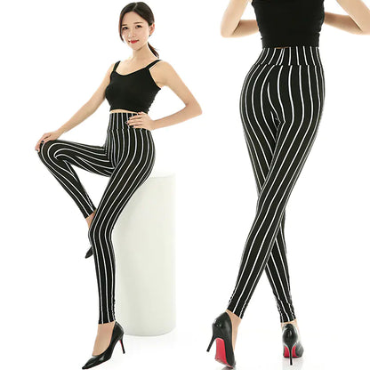 Black and White Striped High Waist Cropped Trousers