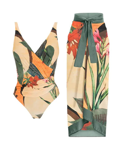 Retro One-Piece Slimming Swimwear