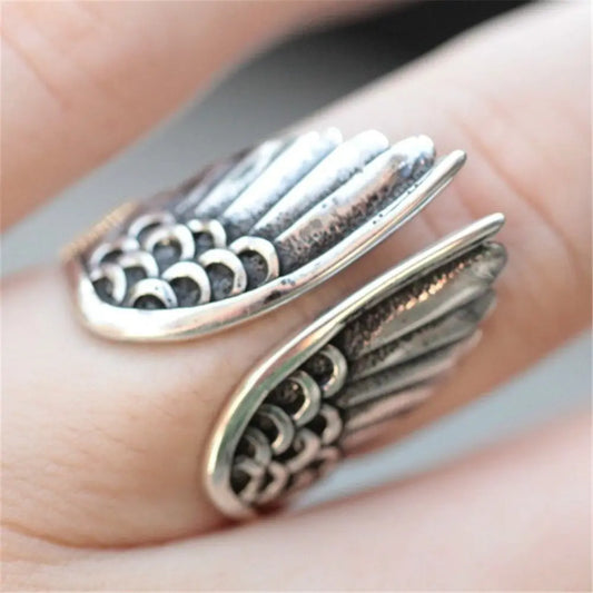 Vintage Black Angel Wings Open Ring