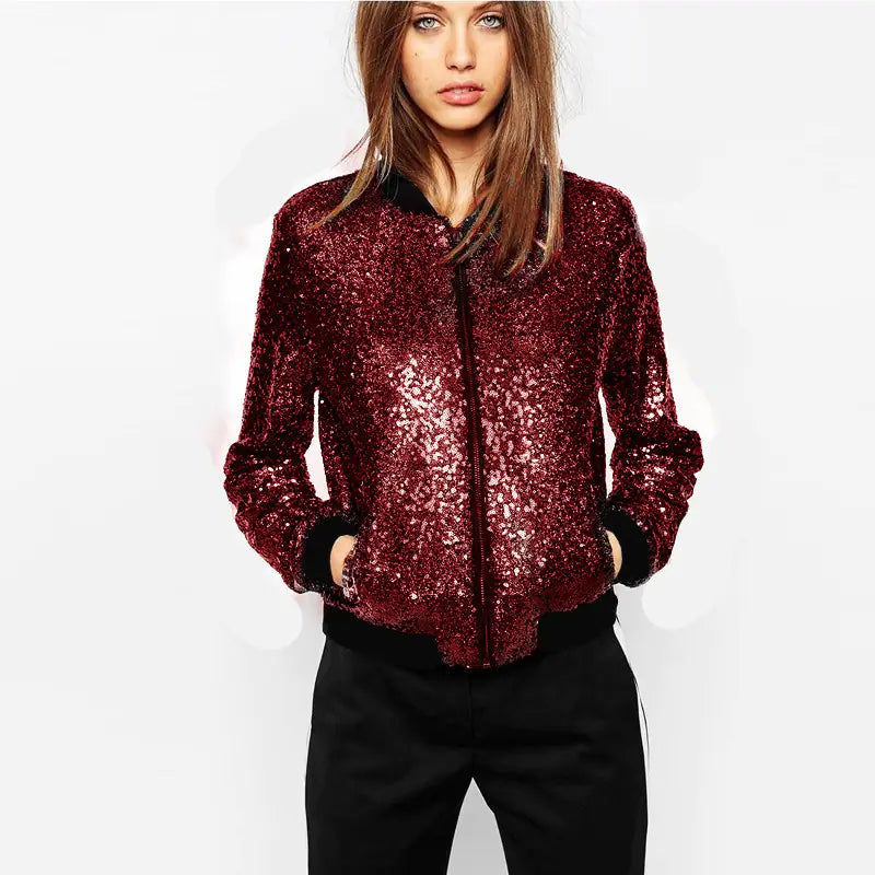 Glam Sequin Women's Baseball Jacket