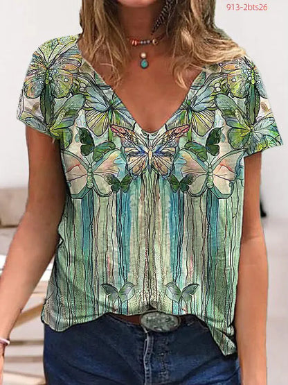 Women's Abstract Figure Print V-Neck T-Shirt