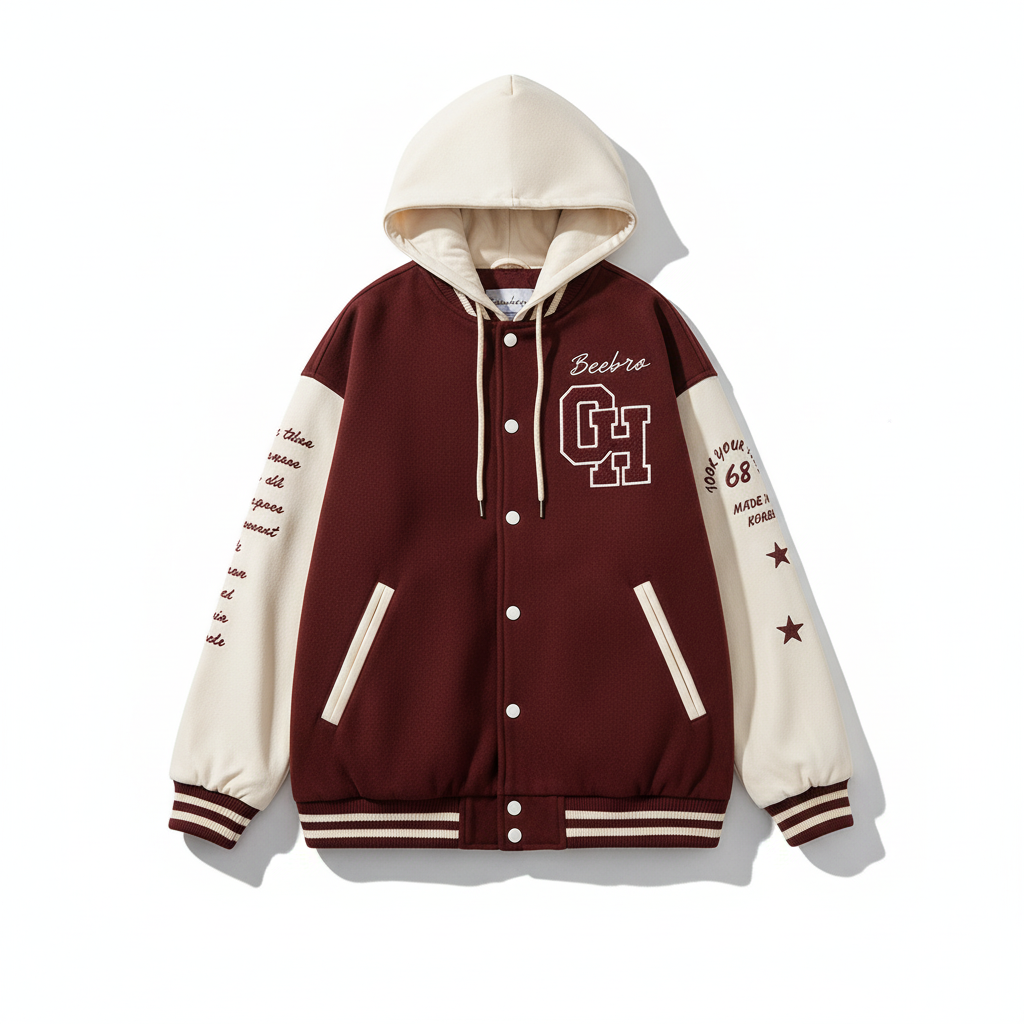 Women's Retro Embroidered Hooded Baseball Jacket