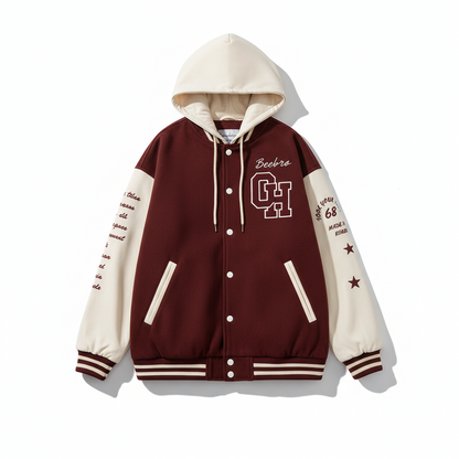 Women's Retro Embroidered Hooded Baseball Jacket