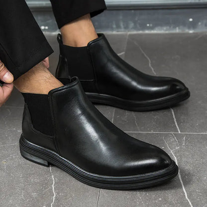 Men's Pointed High-Top Leather Shoes