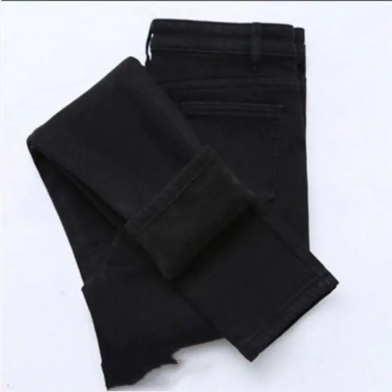 Women's Black Warm Cotton Slim Fit Pants