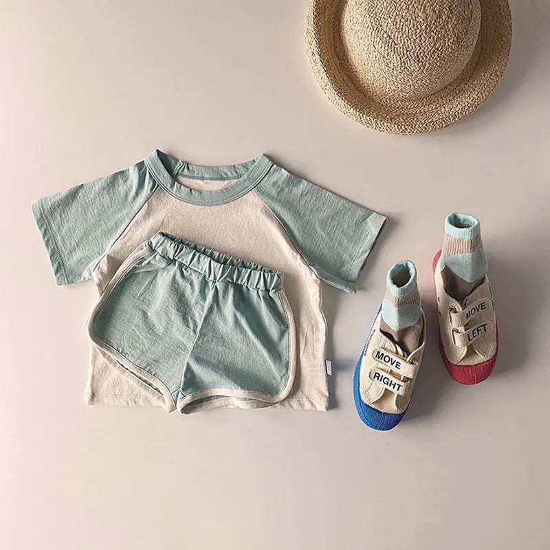 Kids Color Block T-Shirt & Shorts Set