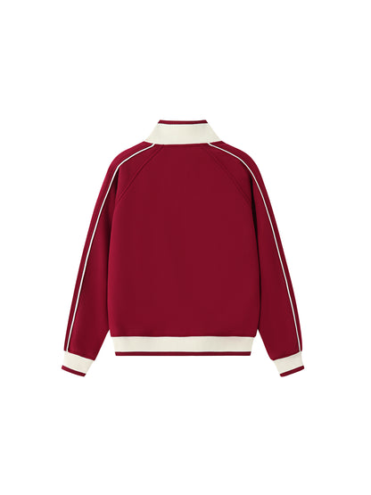 Color Block Raglan Sleeve Zip Track Jacket - Red
