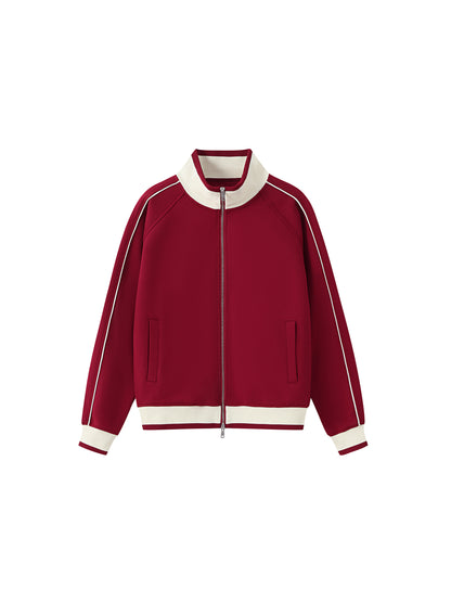 Color Block Raglan Sleeve Zip Track Jacket - Red