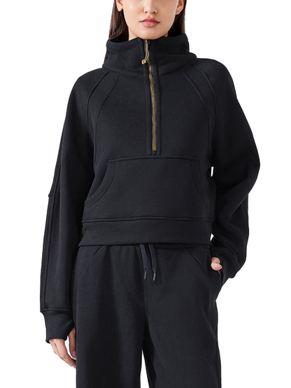 Accent Gold Cropped Half-Zip Sweatshirt