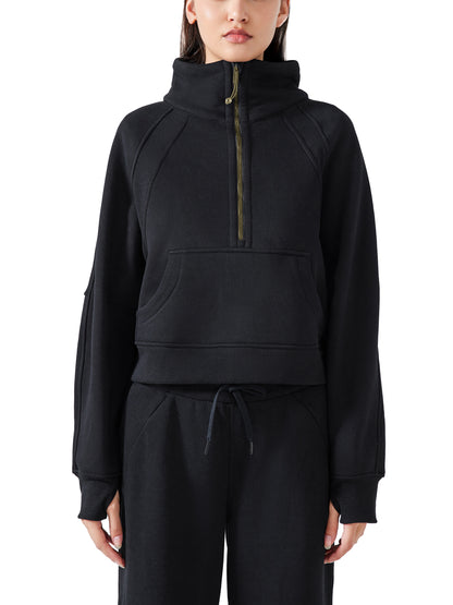 Accent Gold Cropped Half-Zip Sweatshirt