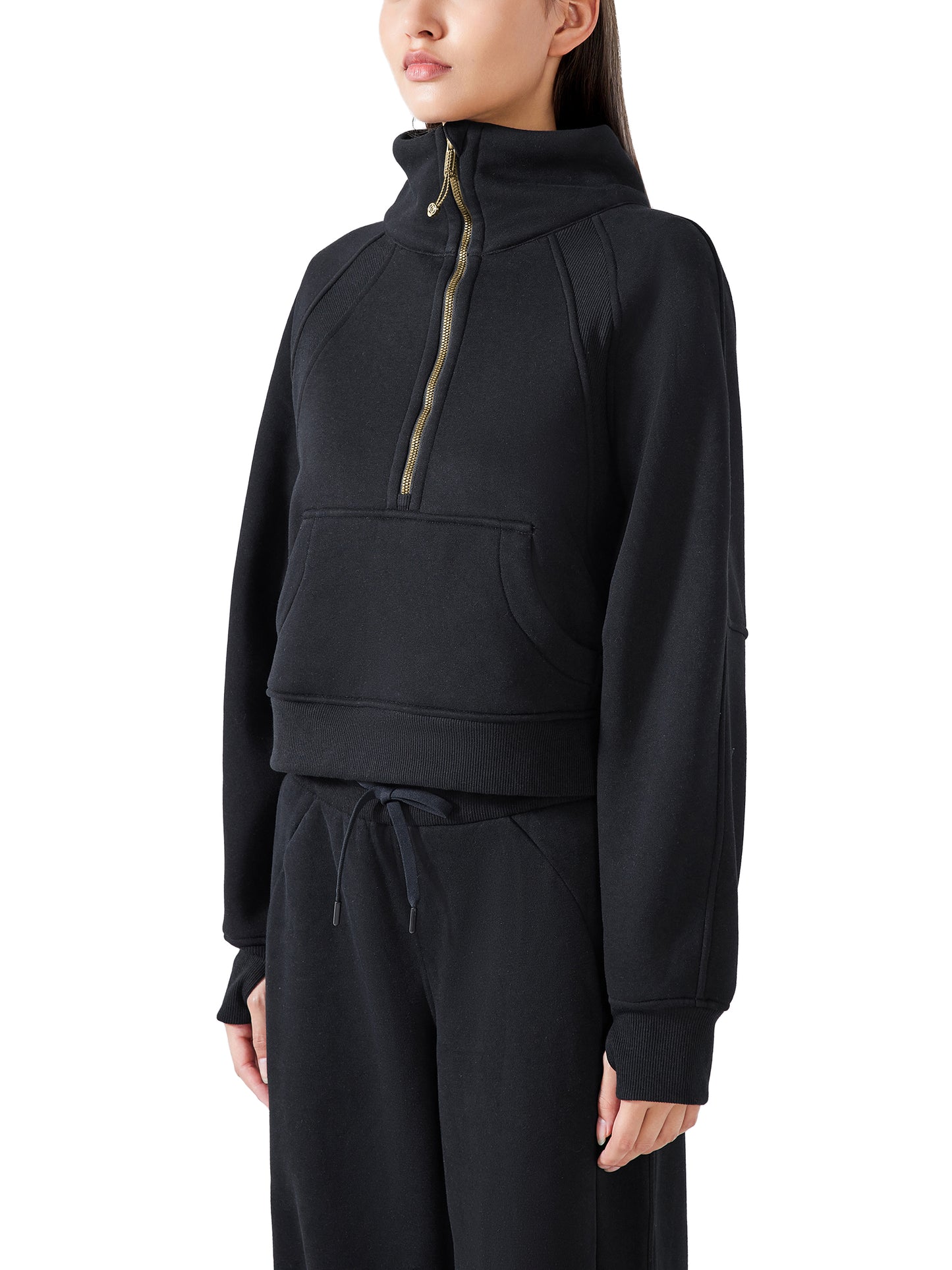 Accent Gold Cropped Half-Zip Sweatshirt