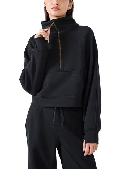 Accent Gold Cropped Half-Zip Sweatshirt