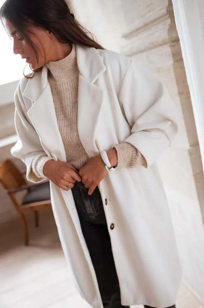 Women's Woolen Coat with Three-Quarter Sleeves