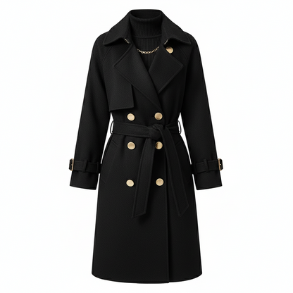 Mid-Length Women's Black Woolen Coat