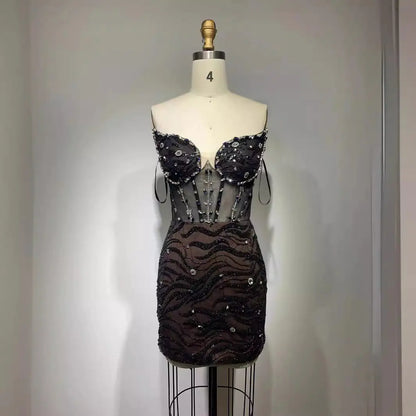 Glam Black Diamond Fishbone Dress