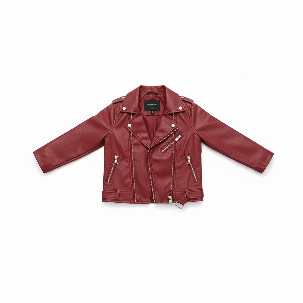 Solid Color Leather Jacket with Belt