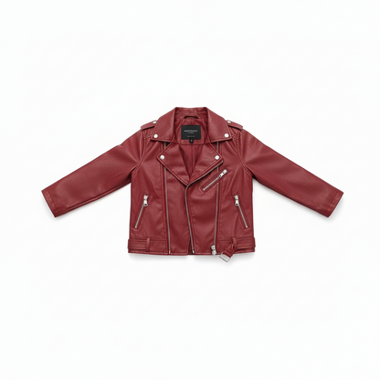 Solid Color Leather Jacket with Belt