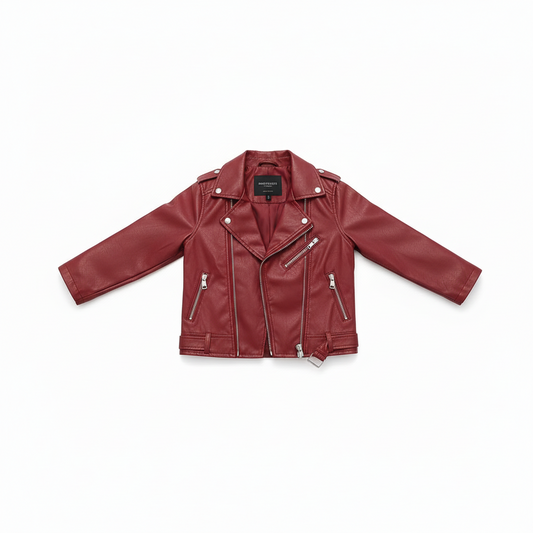 Solid Color Leather Jacket with Belt
