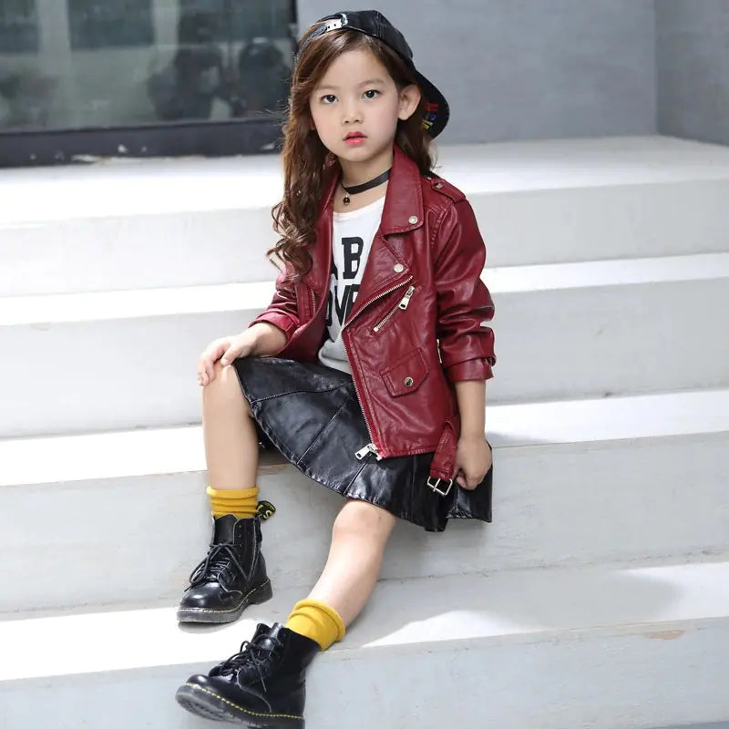 Solid Color Leather Jacket with Belt