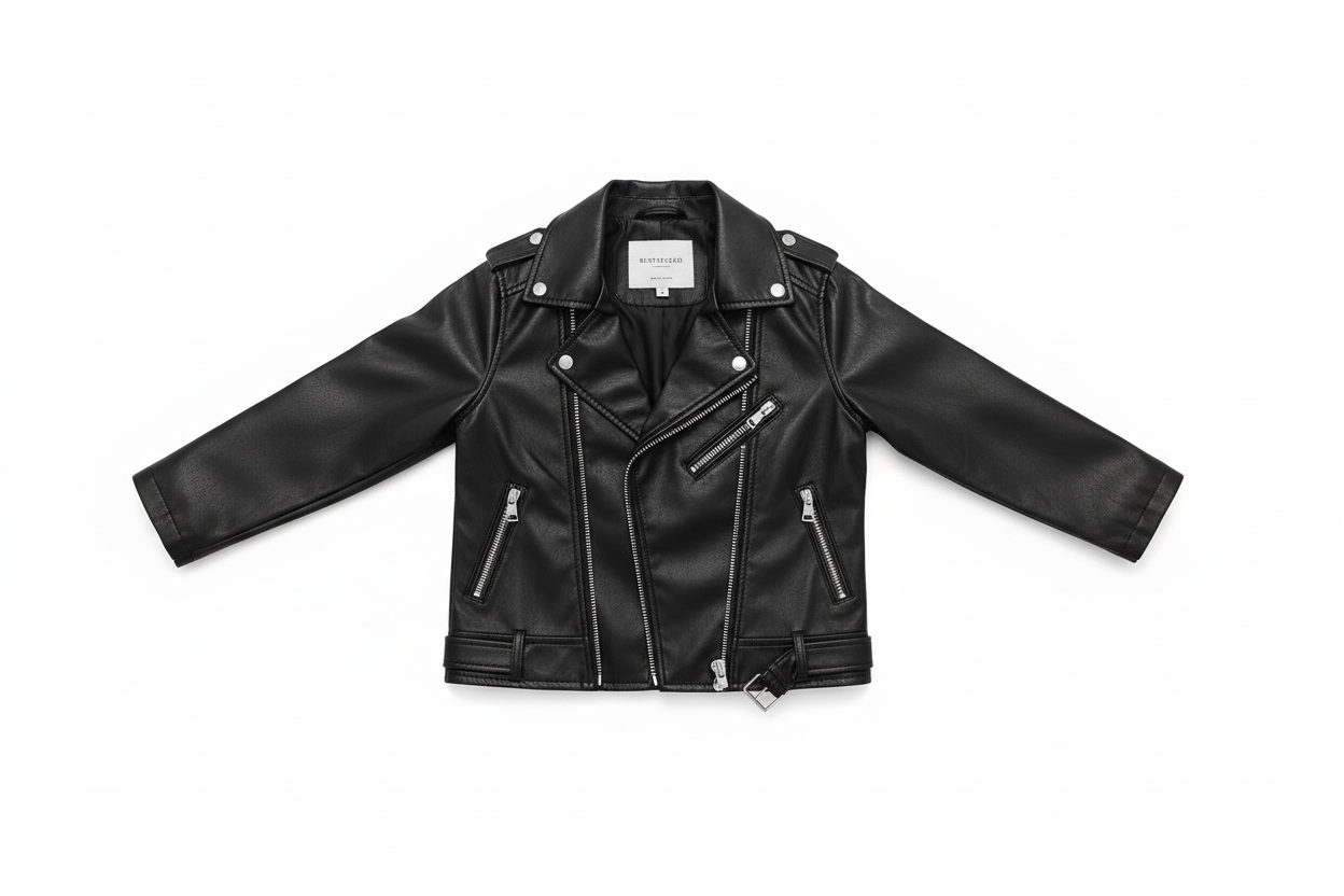 Solid Color Leather Jacket with Belt