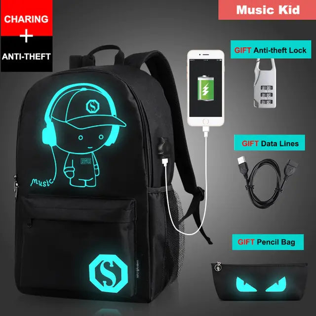 Glow-in-the-Dark Computer Backpack - Music Kid Style
