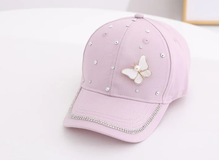 Girls' Pearl Butterfly Baseball Cap for Ages 2-6