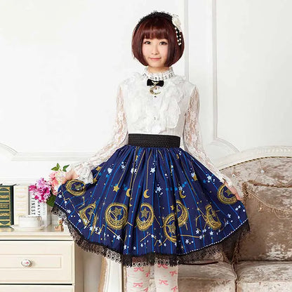 Starry Night Blue Pleated Skirt