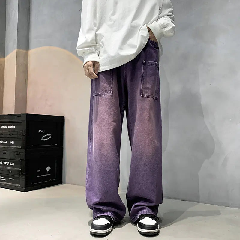 Men's Purple Streetwear Jeans - Retro Hip-hop Style