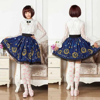 Starry Night Blue Pleated Skirt