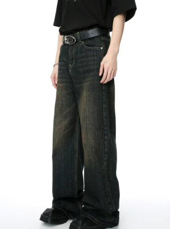 Retro Washed Loose Black Denim Trousers