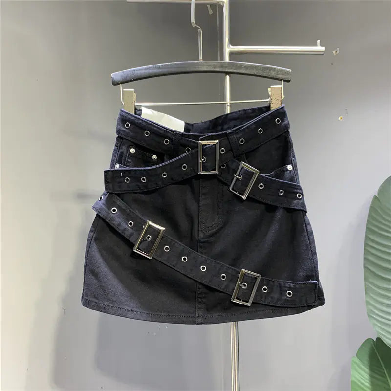 Design Denim Skirt with Straps