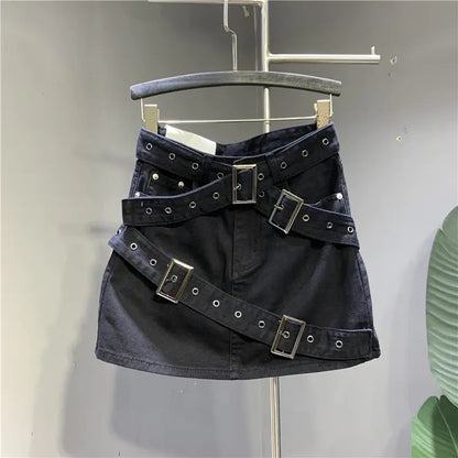Design Denim Skirt with Straps